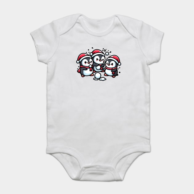 Adorable Cute Penguin Santa Hat Winter Snowball Fight Baby Bodysuit by Frank Ring
